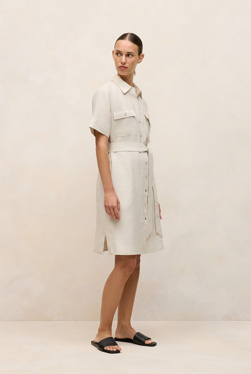 Linen Pocket Detail Shirt Dress
