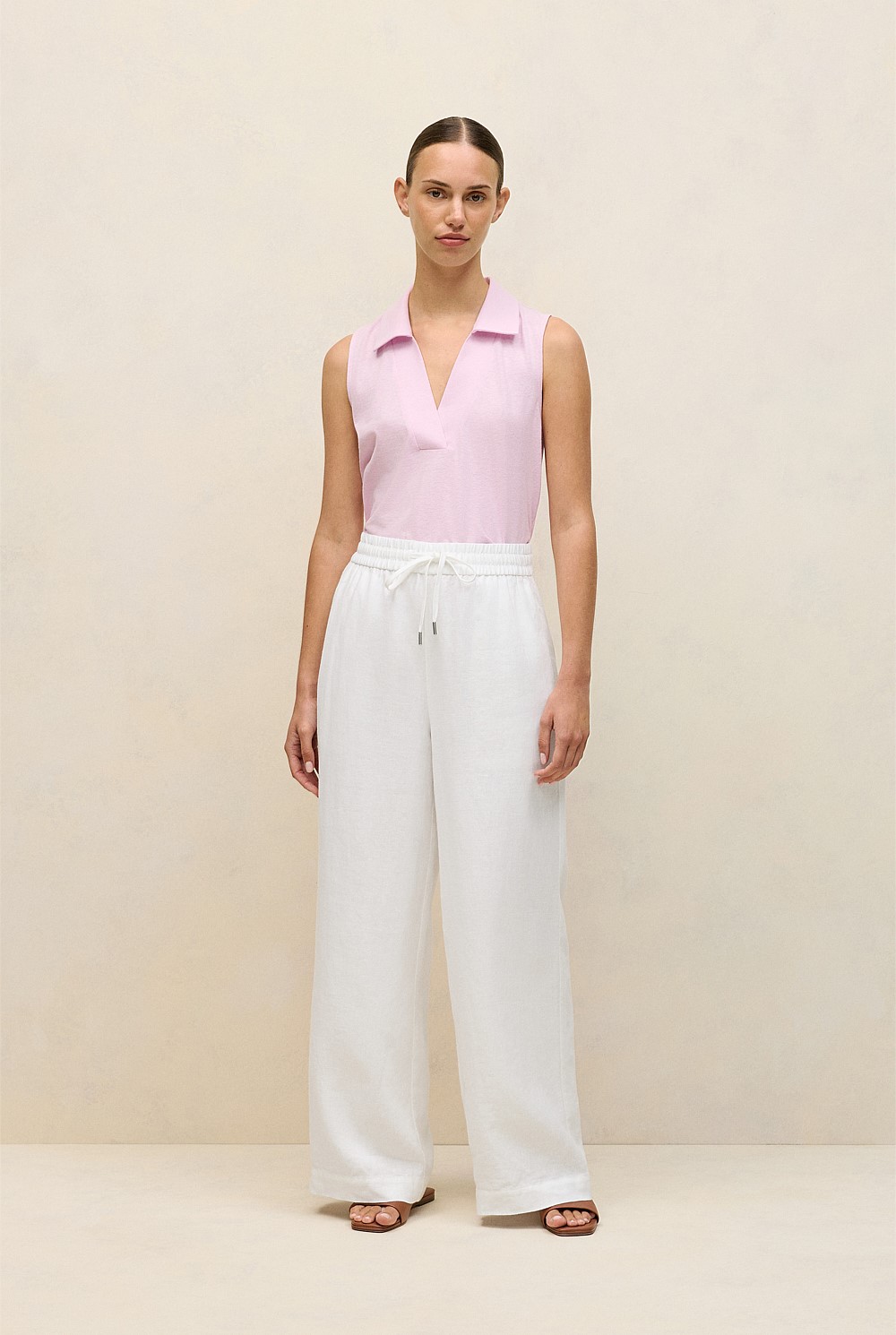 Linen Cotton Knit Collared Tank