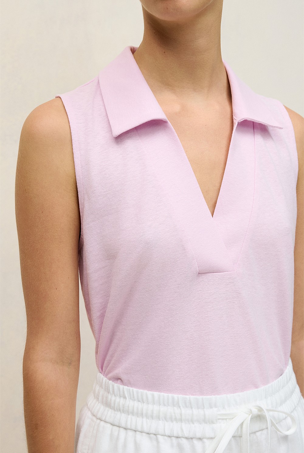 Linen Cotton Knit Collared Tank