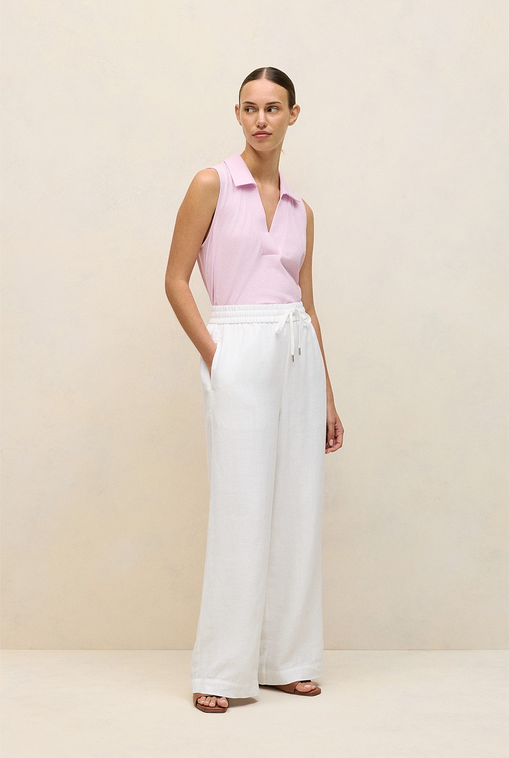 Linen Cotton Knit Collared Tank