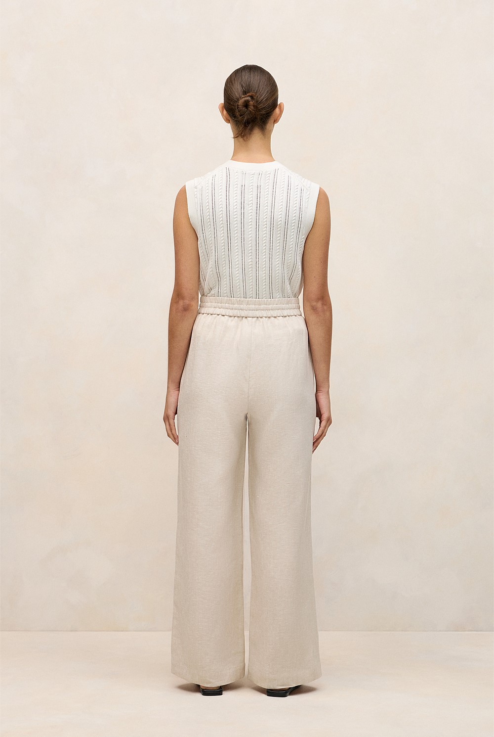 Yarn Dyed Linen Drawcord Wide Leg Pant