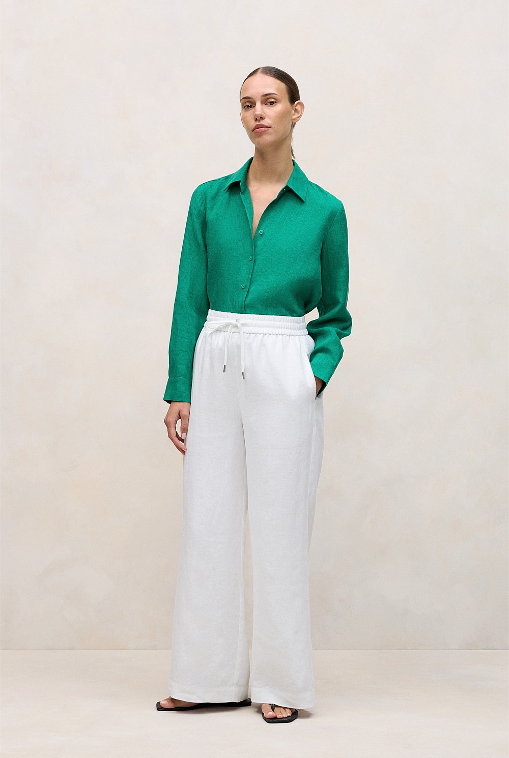 Linen Drawcord Wide Leg Pant