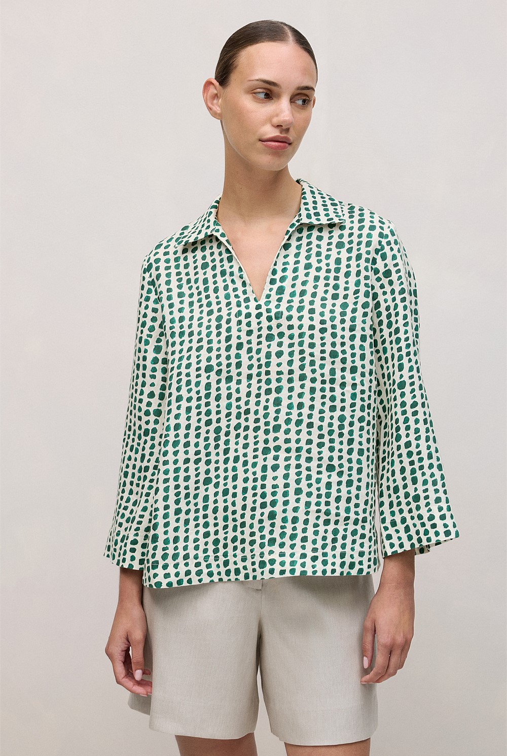 Brush Spot Linen Popover Shirt