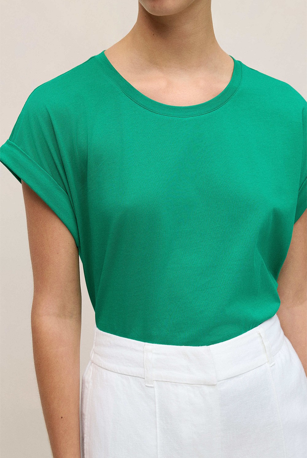 Cotton Cuff Sleeve T-shirt