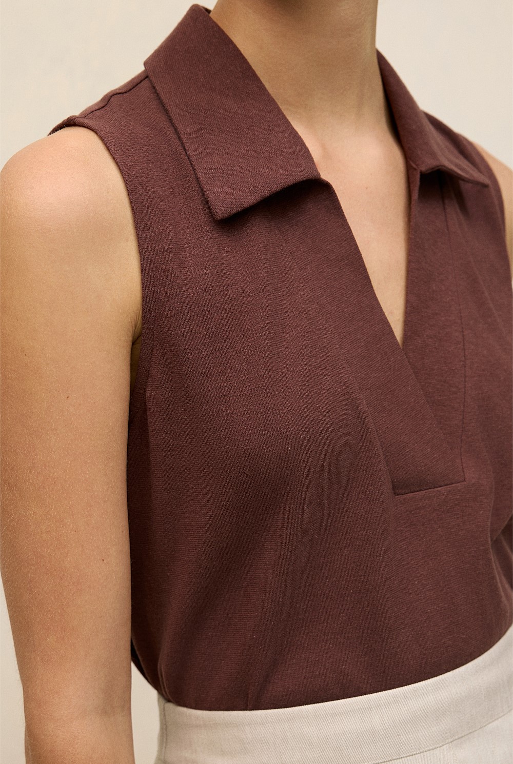 Linen Cotton Knit Collared Tank