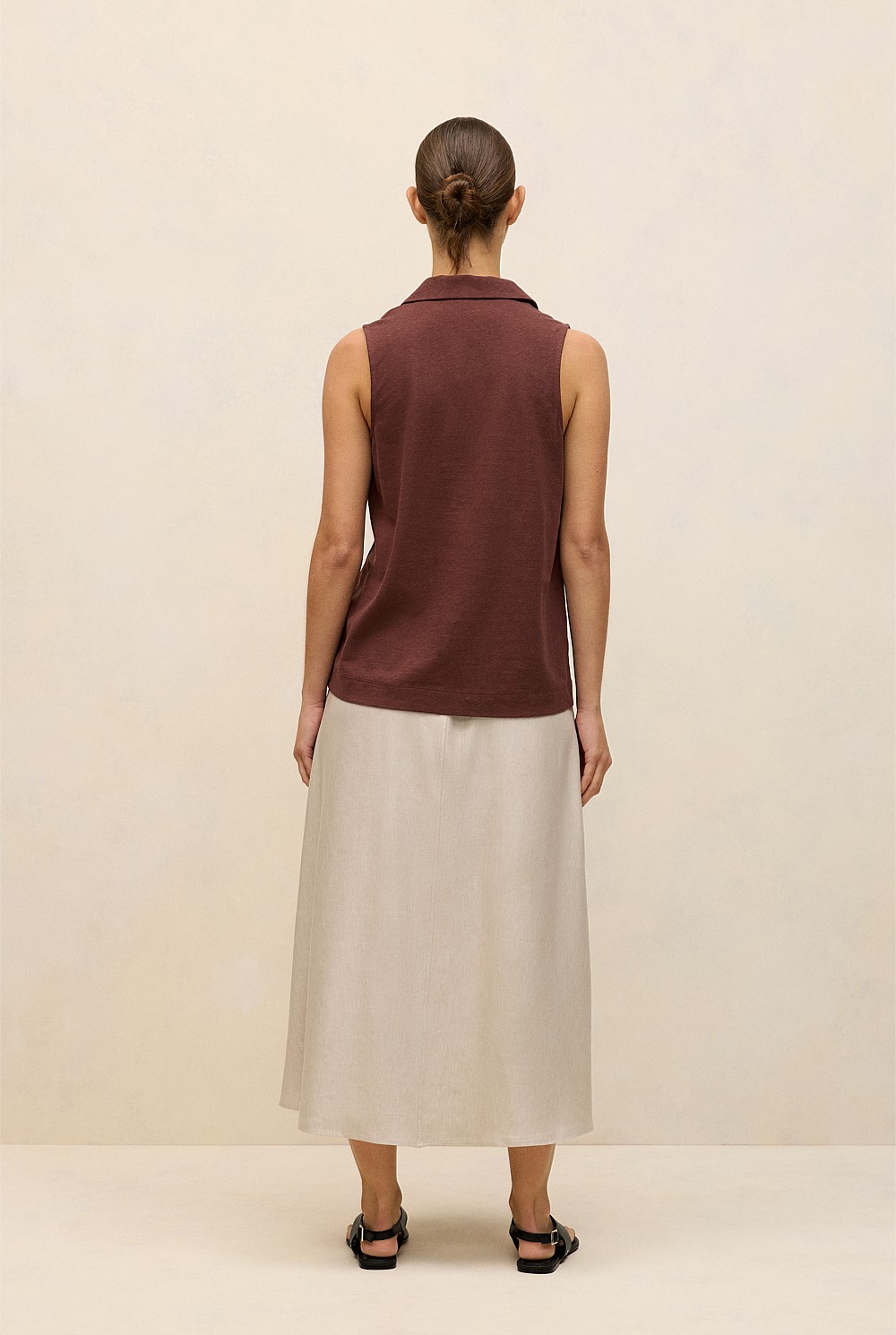 Linen Cotton Knit Collared Tank