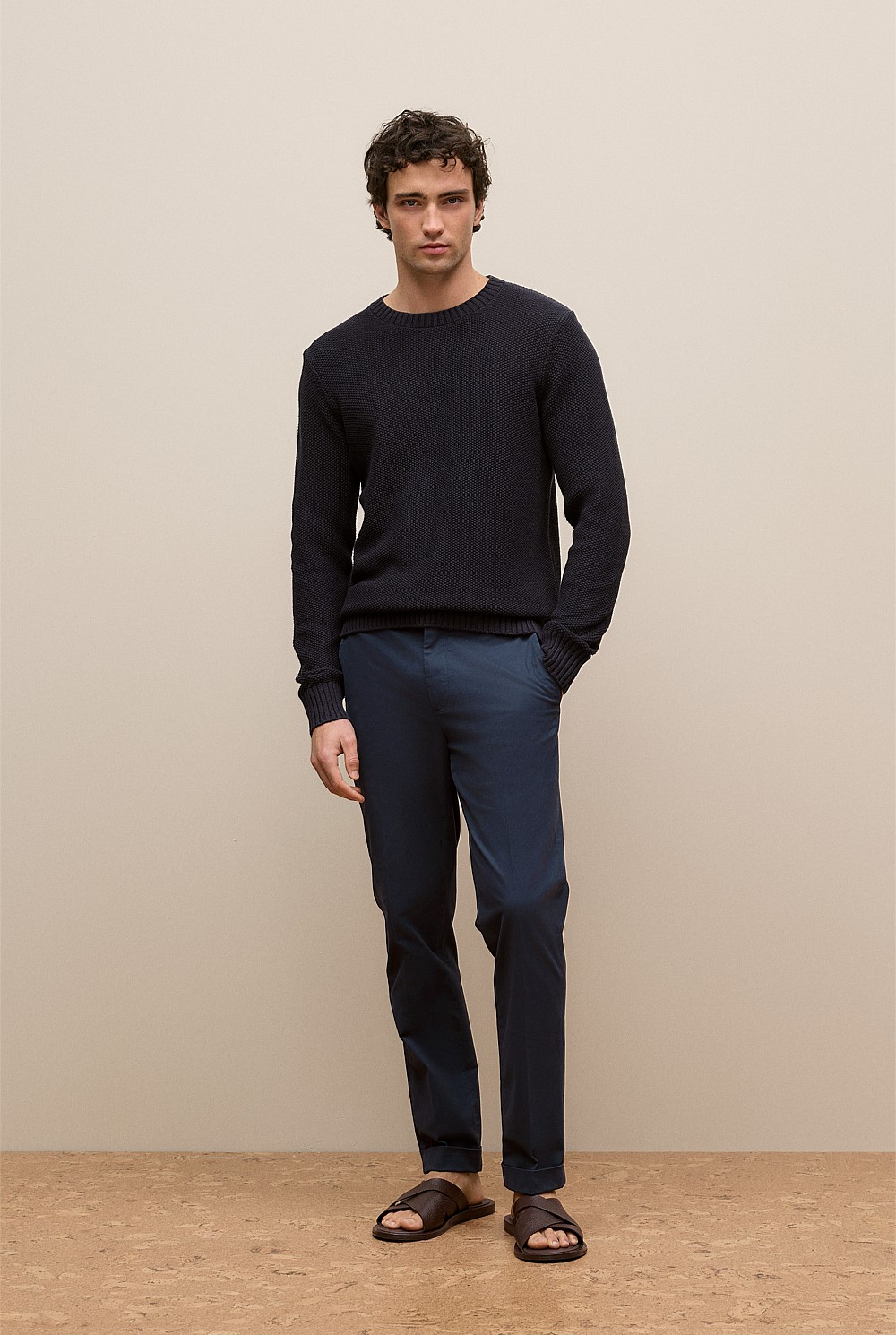 Linen Cotton Texture Knit Crew
