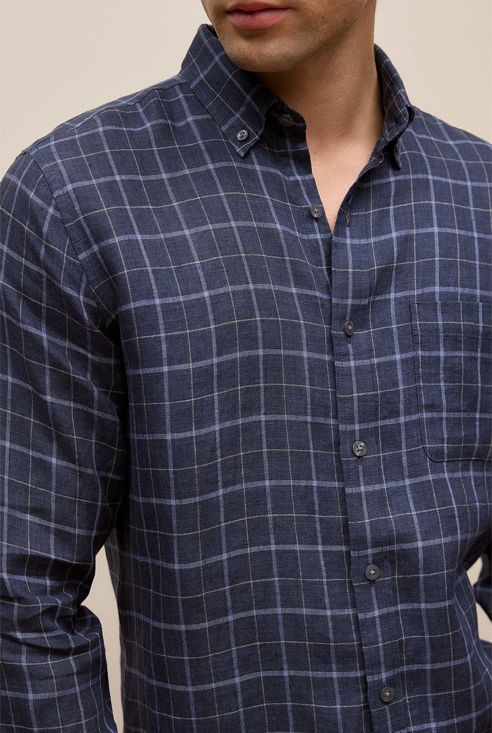 Regular Fit Linen Fine Check Shirt