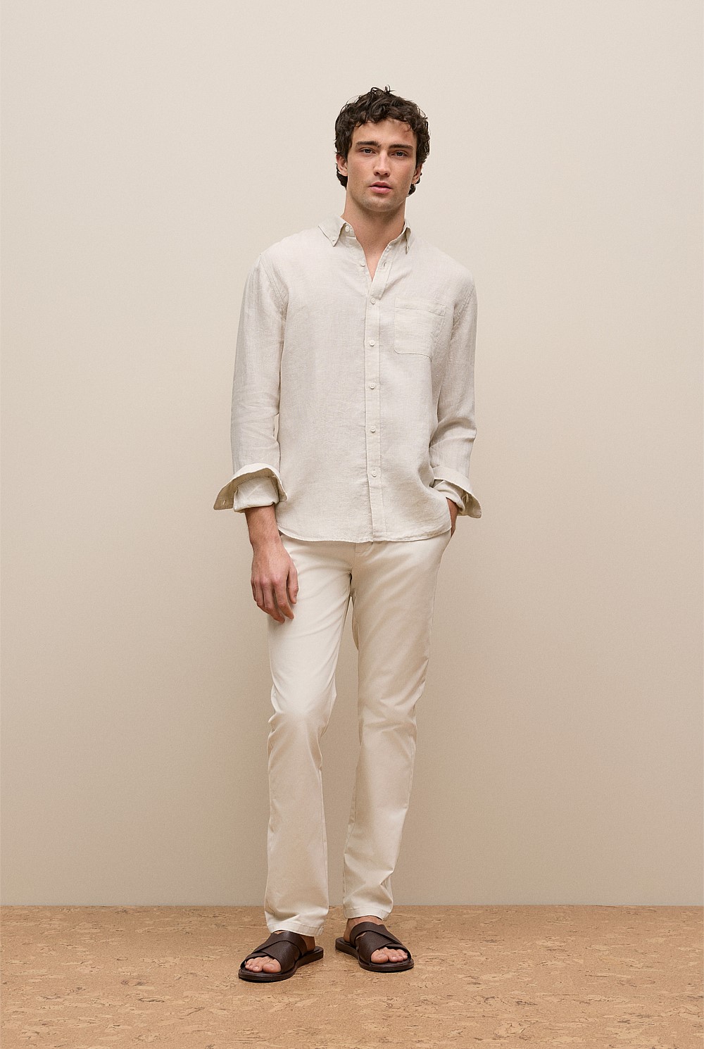 Regular Fit Linen Micro Check Long Sleeve Shirt