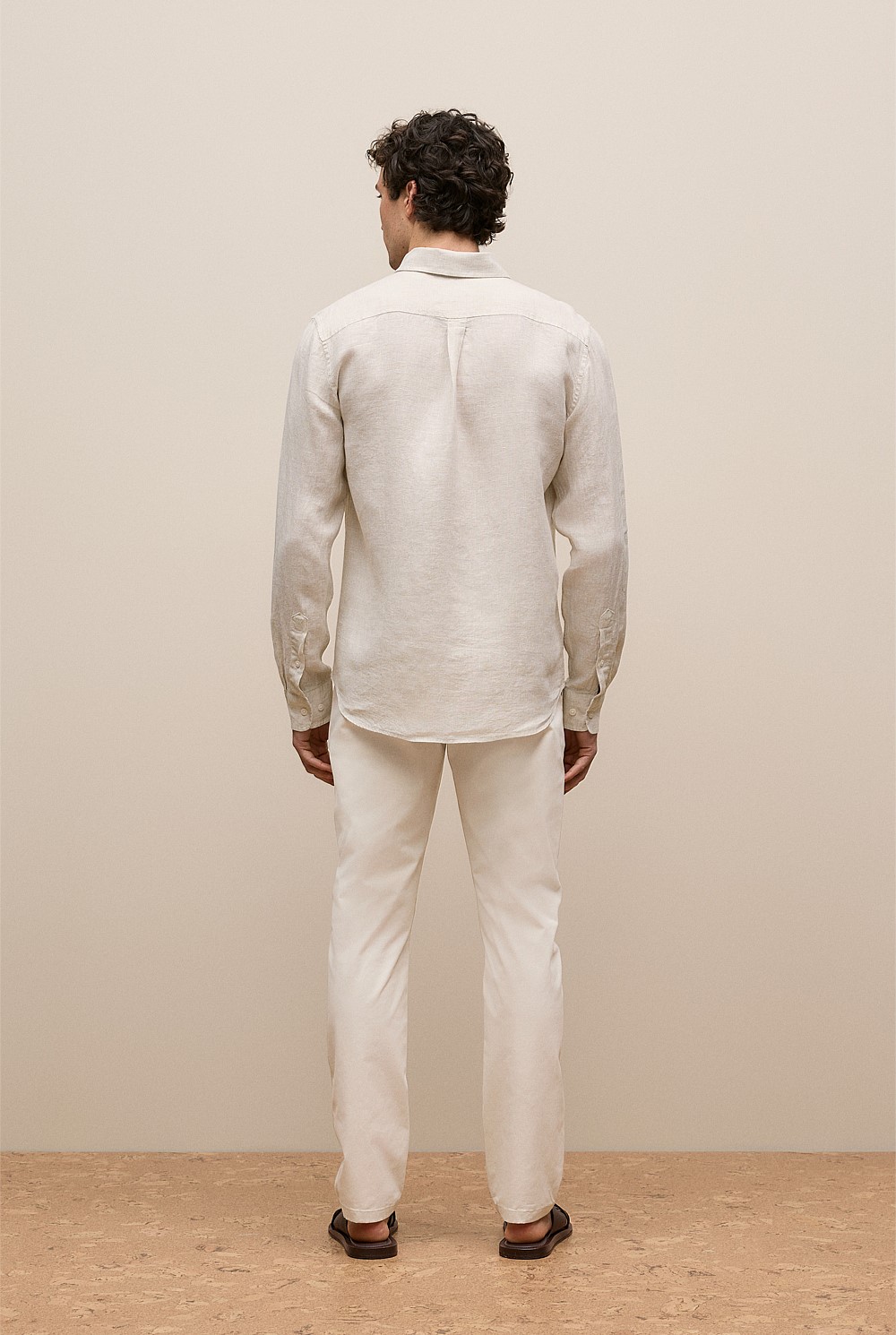 Regular Fit Linen Micro Check Long Sleeve Shirt