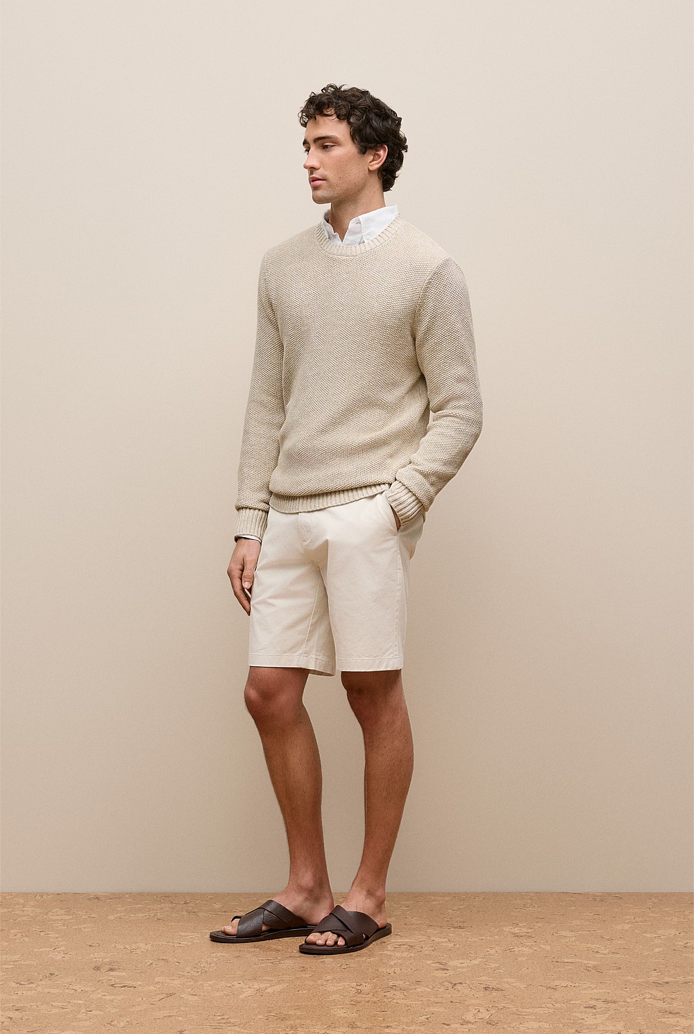 Linen Cotton Texture Knit Crew