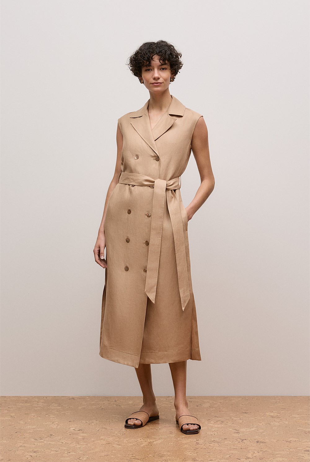 Linen Twill Sleeveless Trench Dress