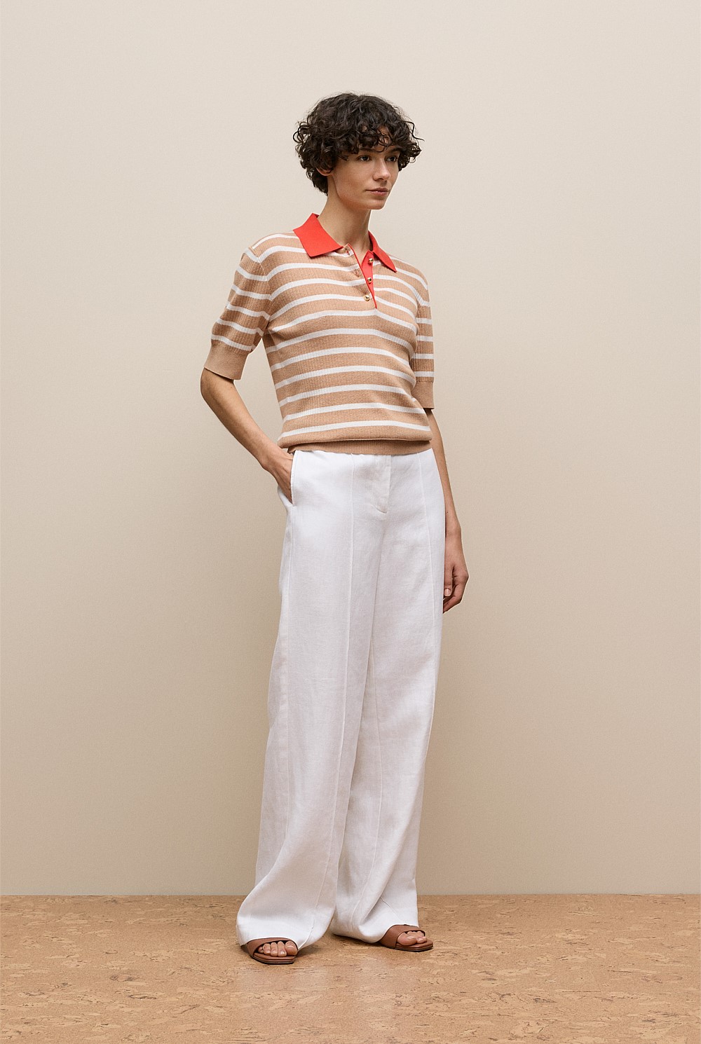 Cotton Cashmere Stripe Rib Knit Polo