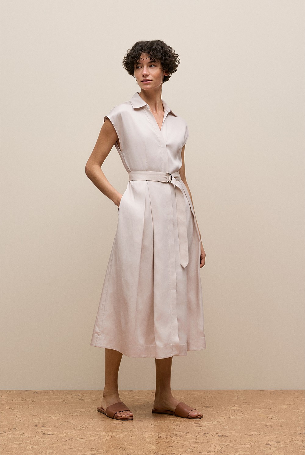 Soft Pleat Belted Dress