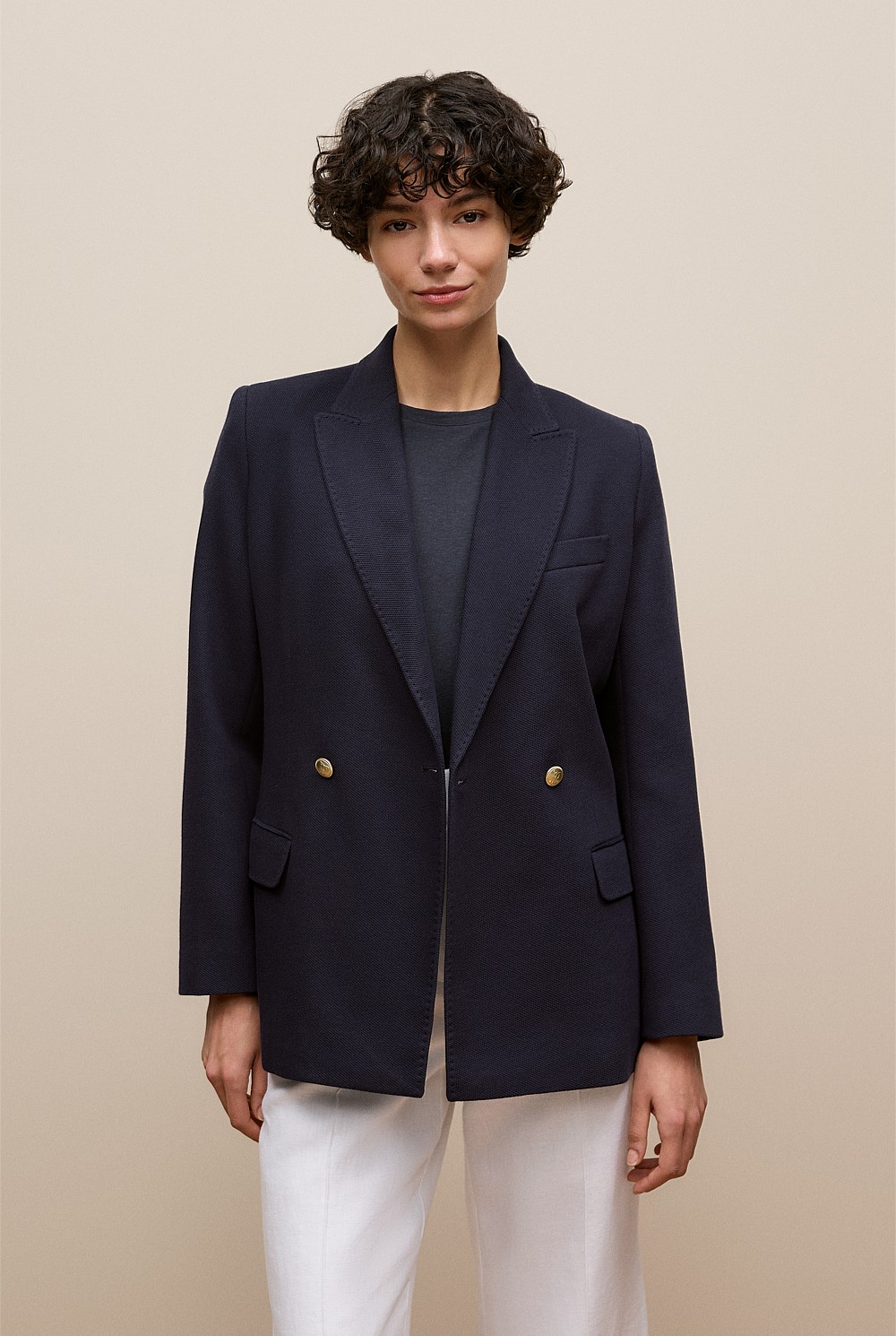 Pique Blend Double Breasted Blazer