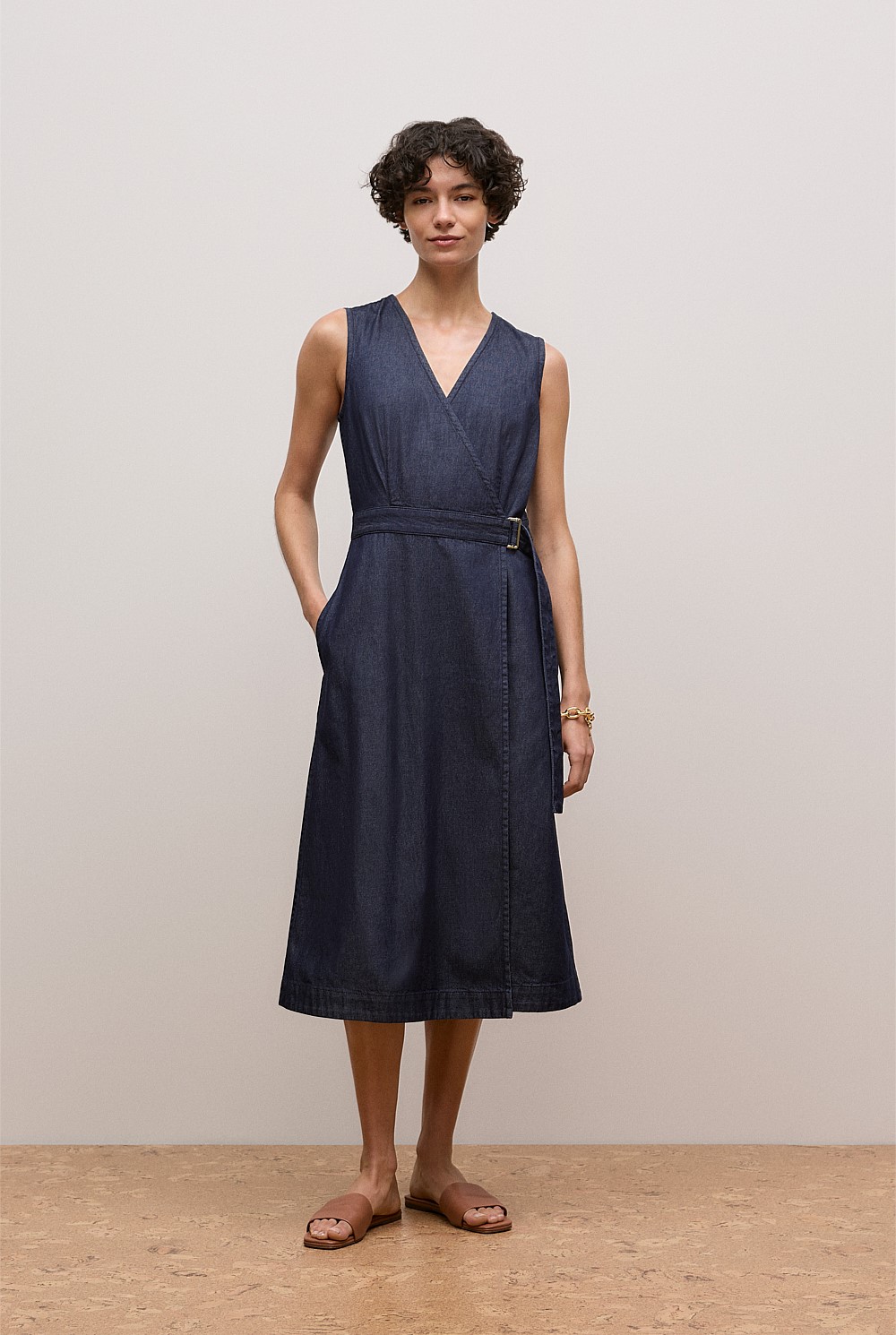 Denim Sleeveless Wrap Dress