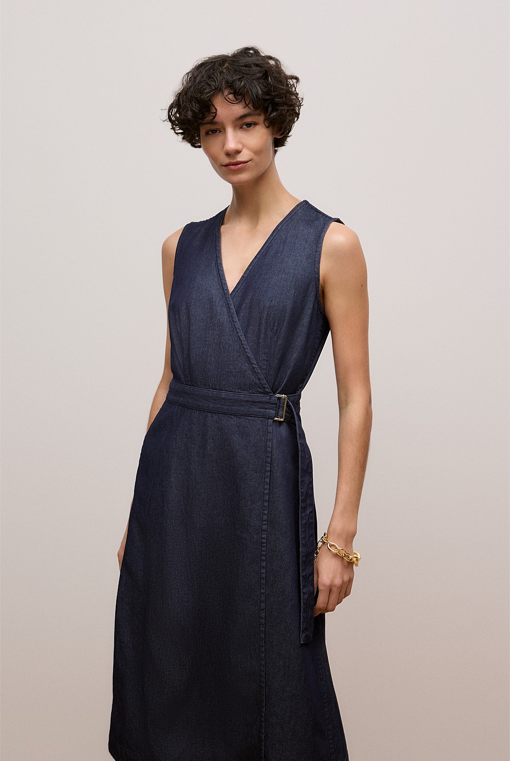 Denim Sleeveless Wrap Dress