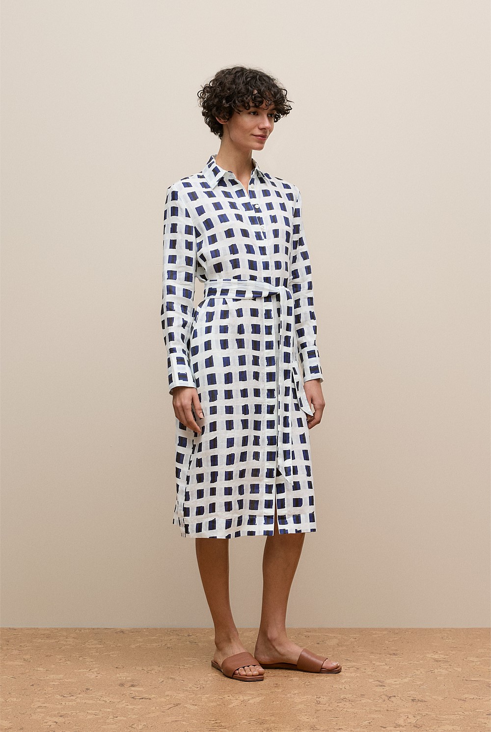 Tide Linen Long Sleeve Shirt Dress