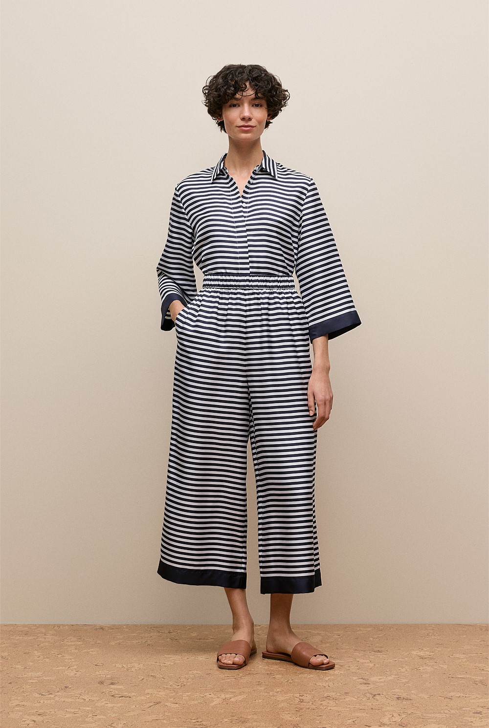 Silk Stripe Cropped Pant