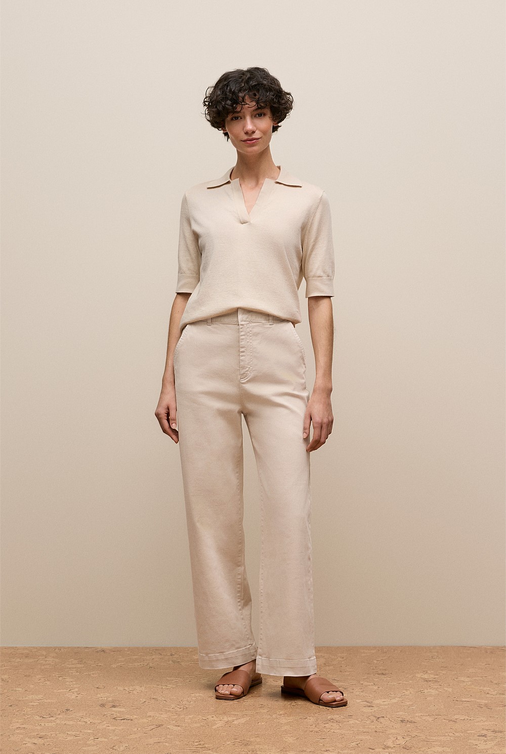 Cotton Cashmere Half Sleeve Polo