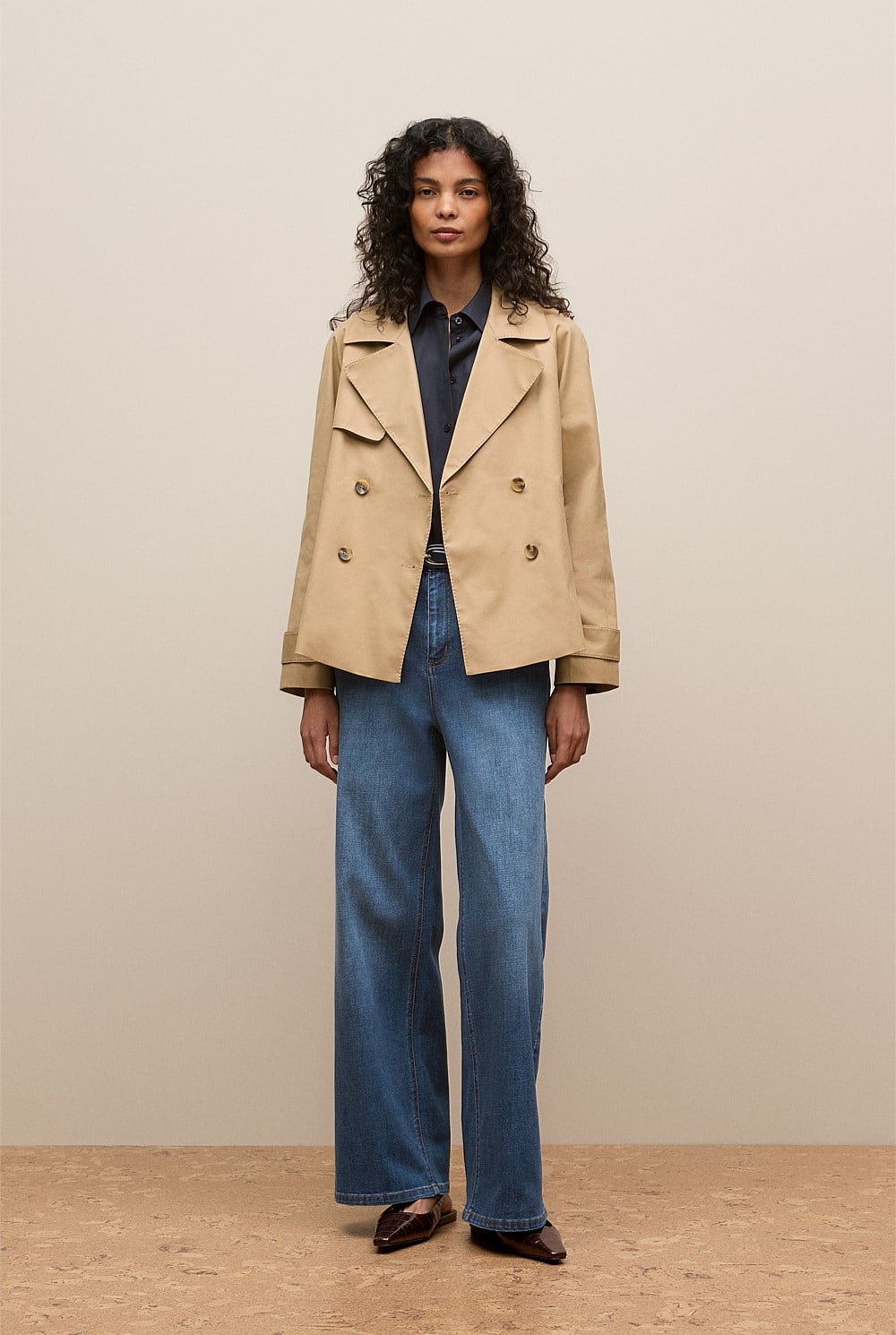 Cotton Twill Cropped Trench Coat