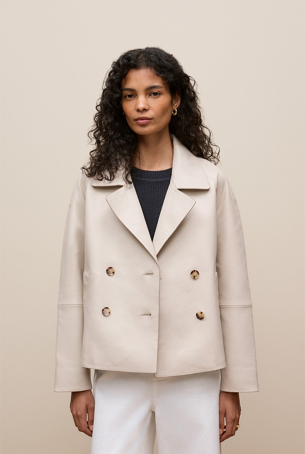 Leather Double Breasted Cropped Jacket