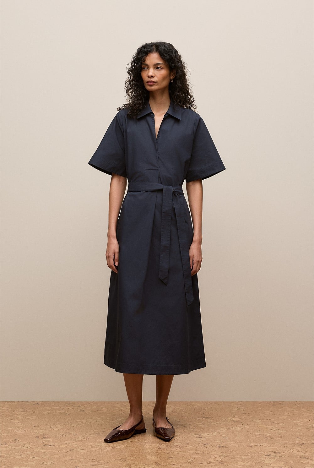 Cotton Poplin Belted Popover Dress