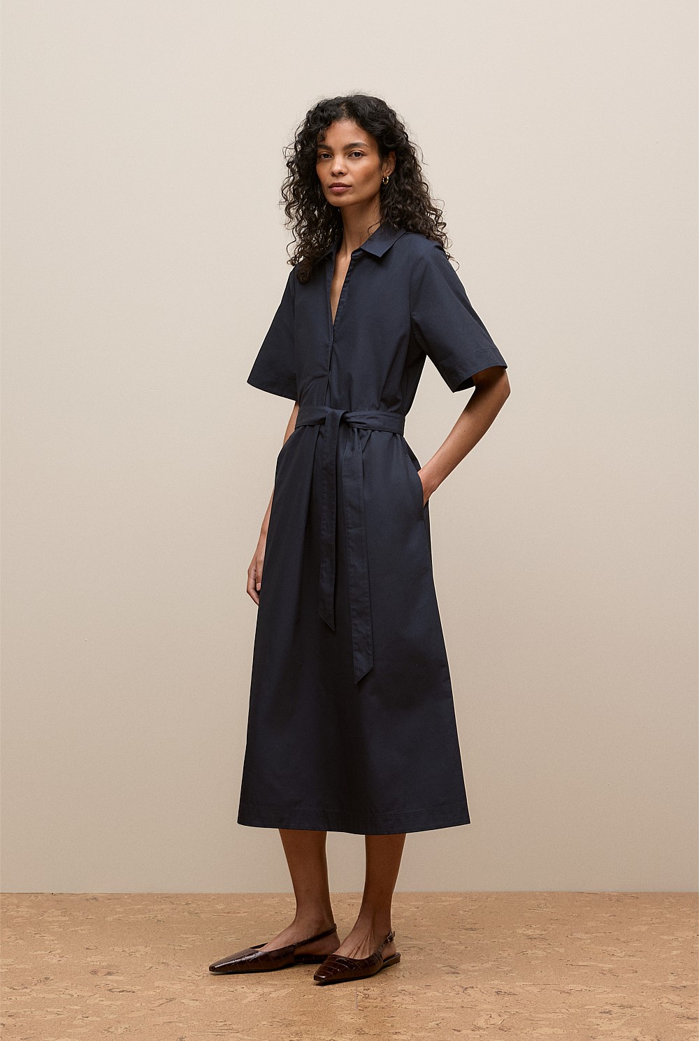 Cotton Poplin Belted Popover Dress