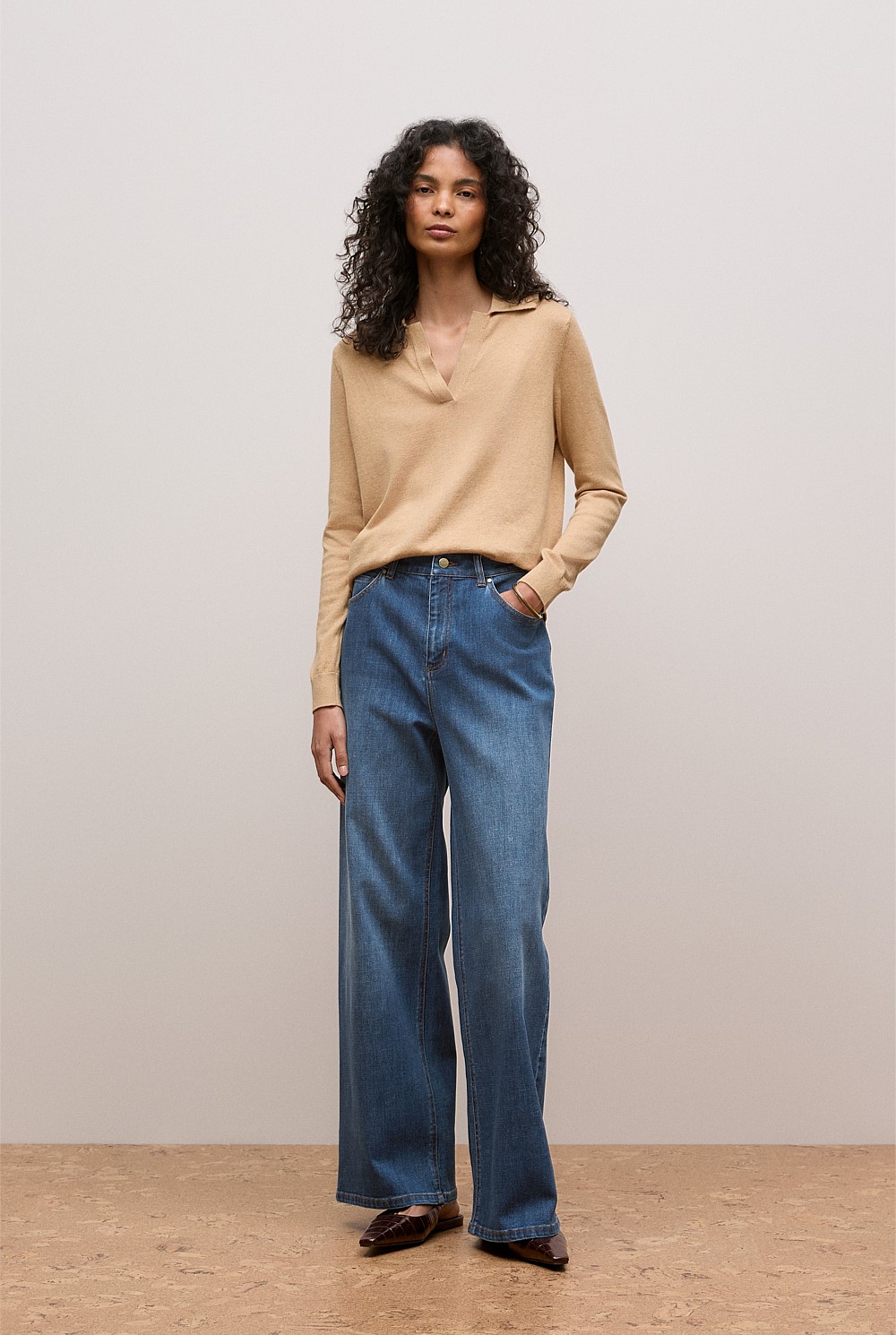 Cotton Cashmere Long Sleeve Polo