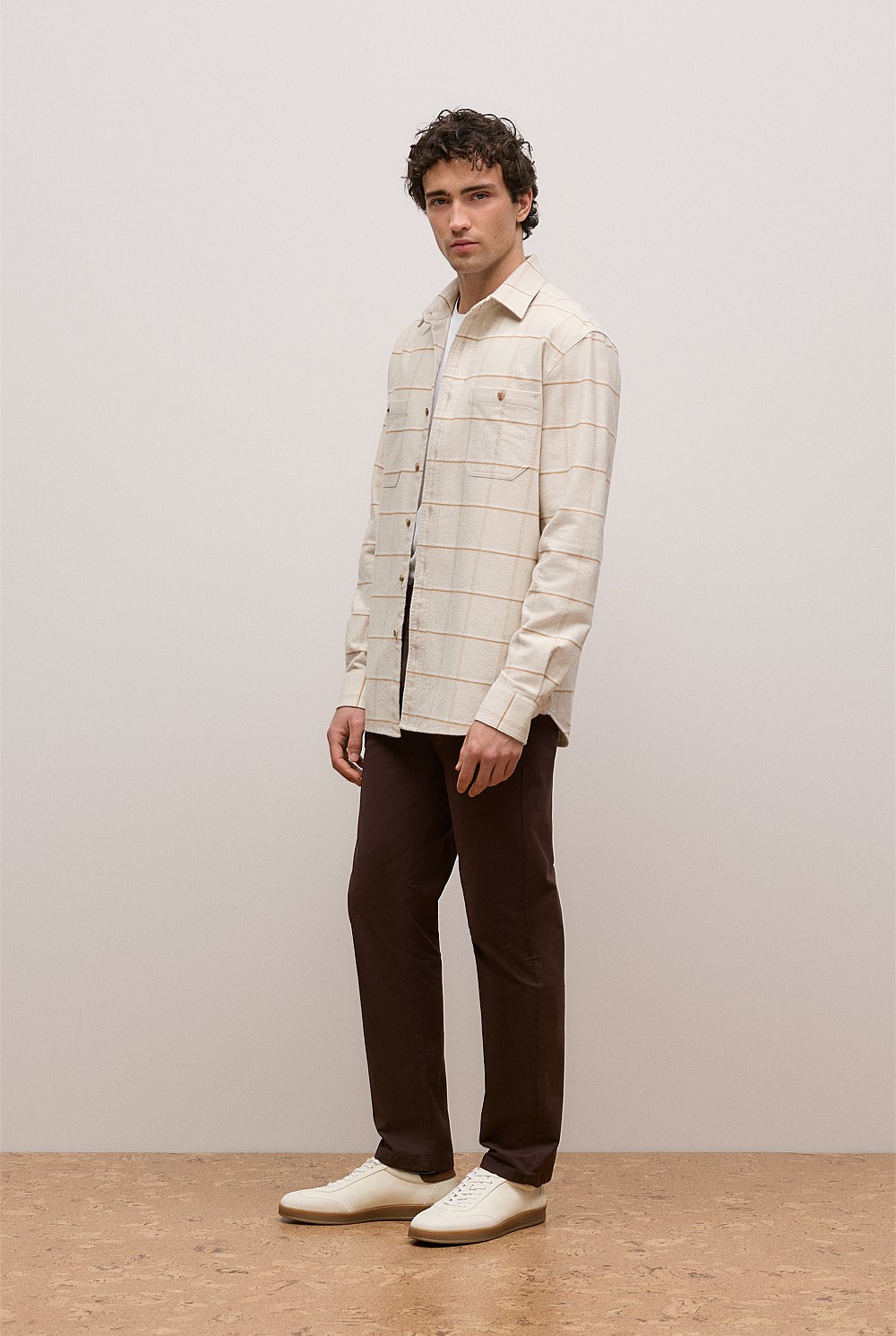 Brushed Cotton Windowpane Overshirt