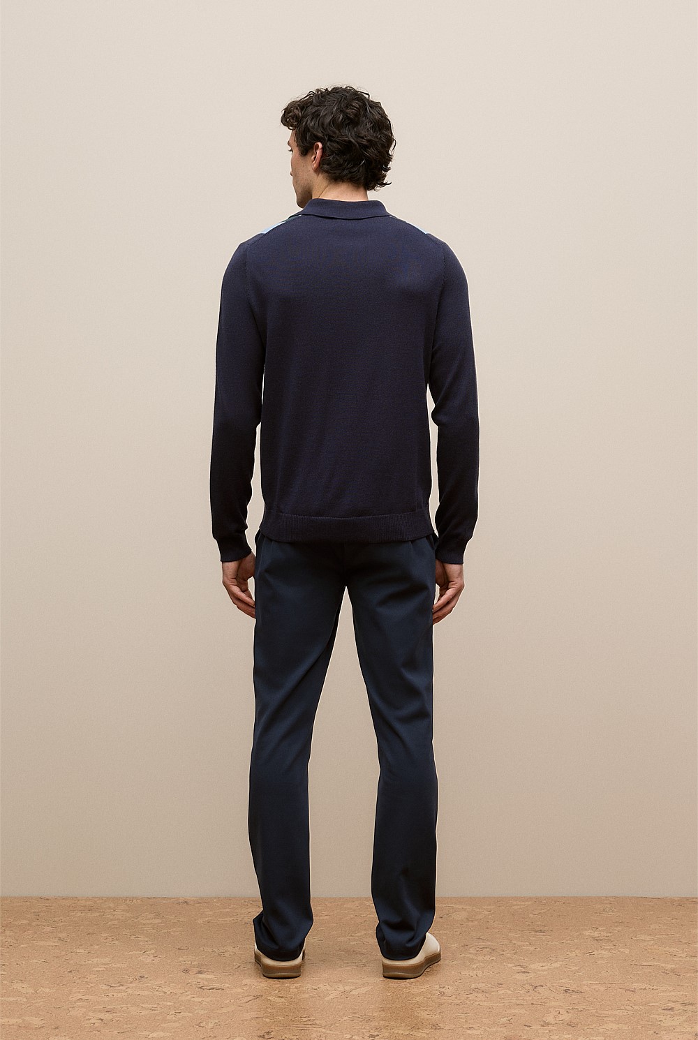 Merino Graphic Stripe Long Sleeve Polo