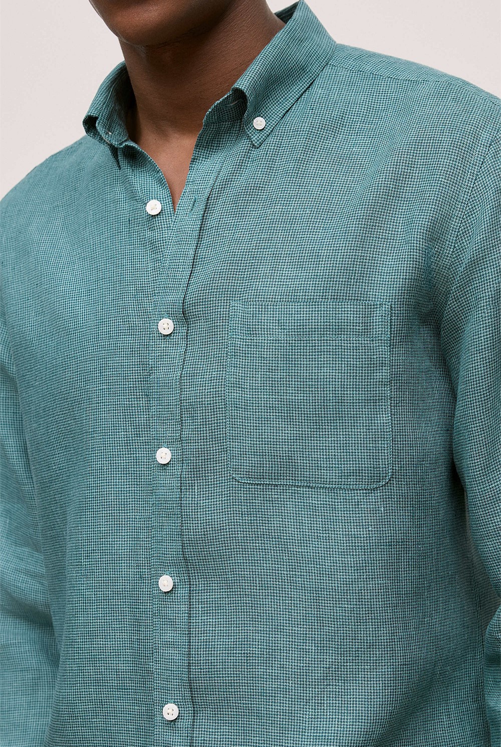 Regular Fit Linen Micro Check Long Sleeve Shirt