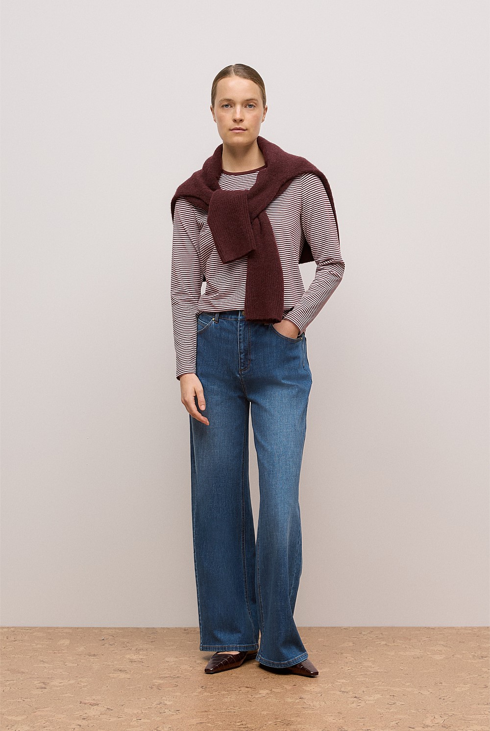 Brushed Cotton Stripe Long Sleeve T-shirt