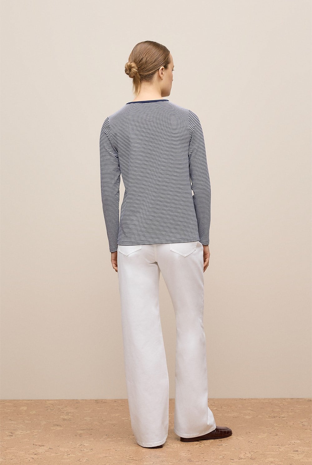 Brushed Cotton Stripe Long Sleeve T-shirt