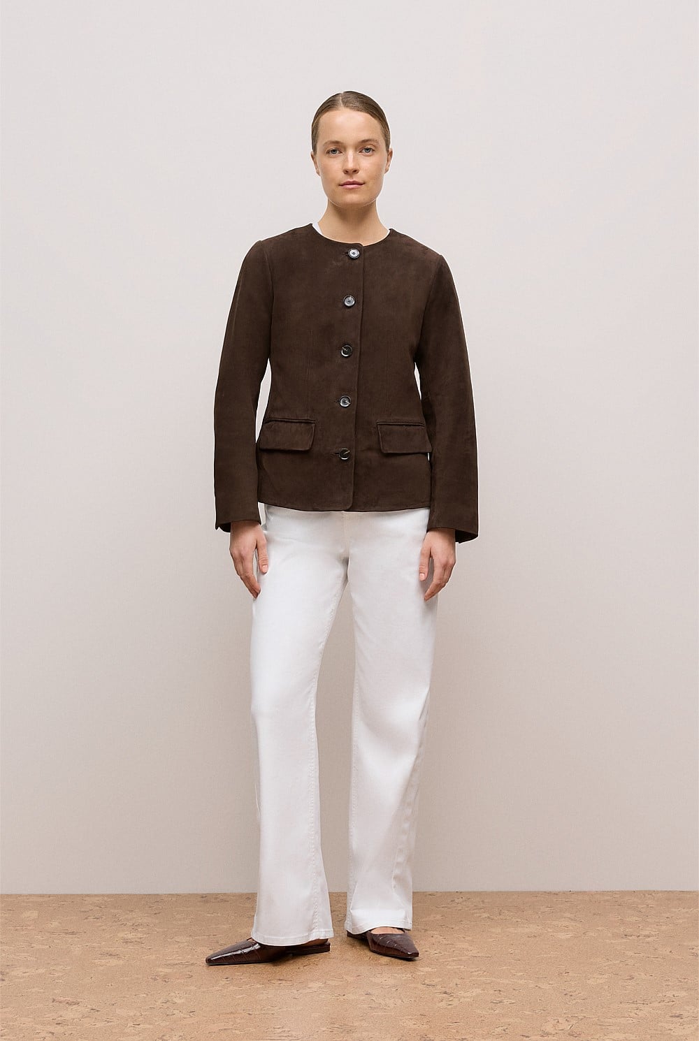 Suede Collarless Jacket