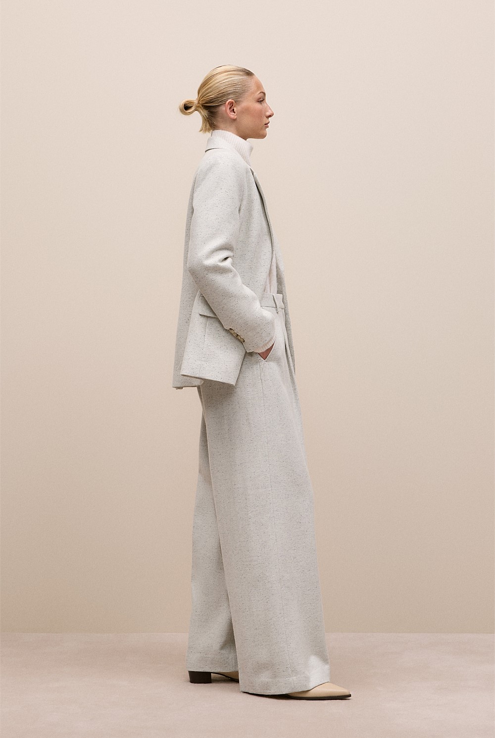 Italian Wool Blend Wide Leg Pant