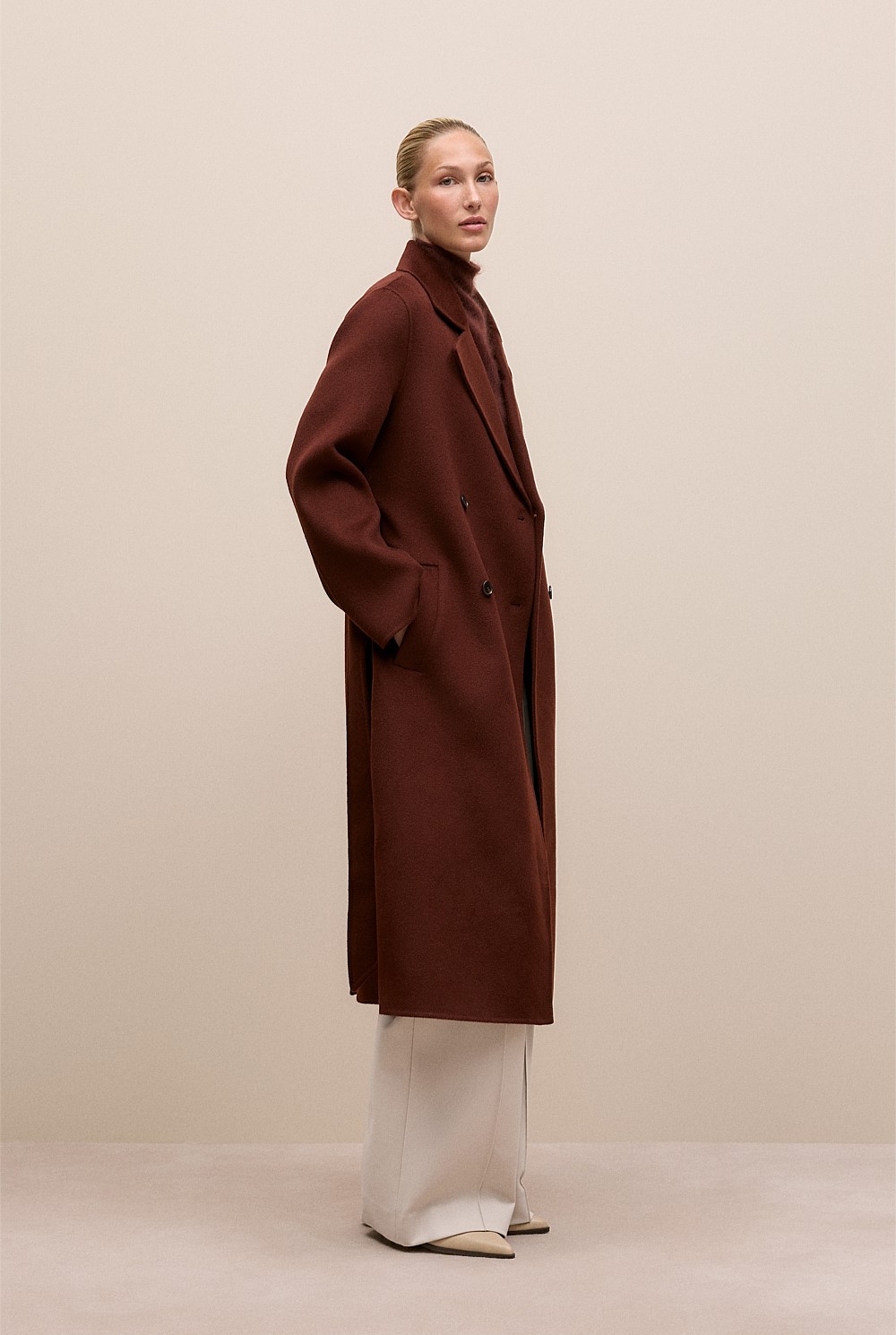 Brushed Wool Double Breasted Coat
