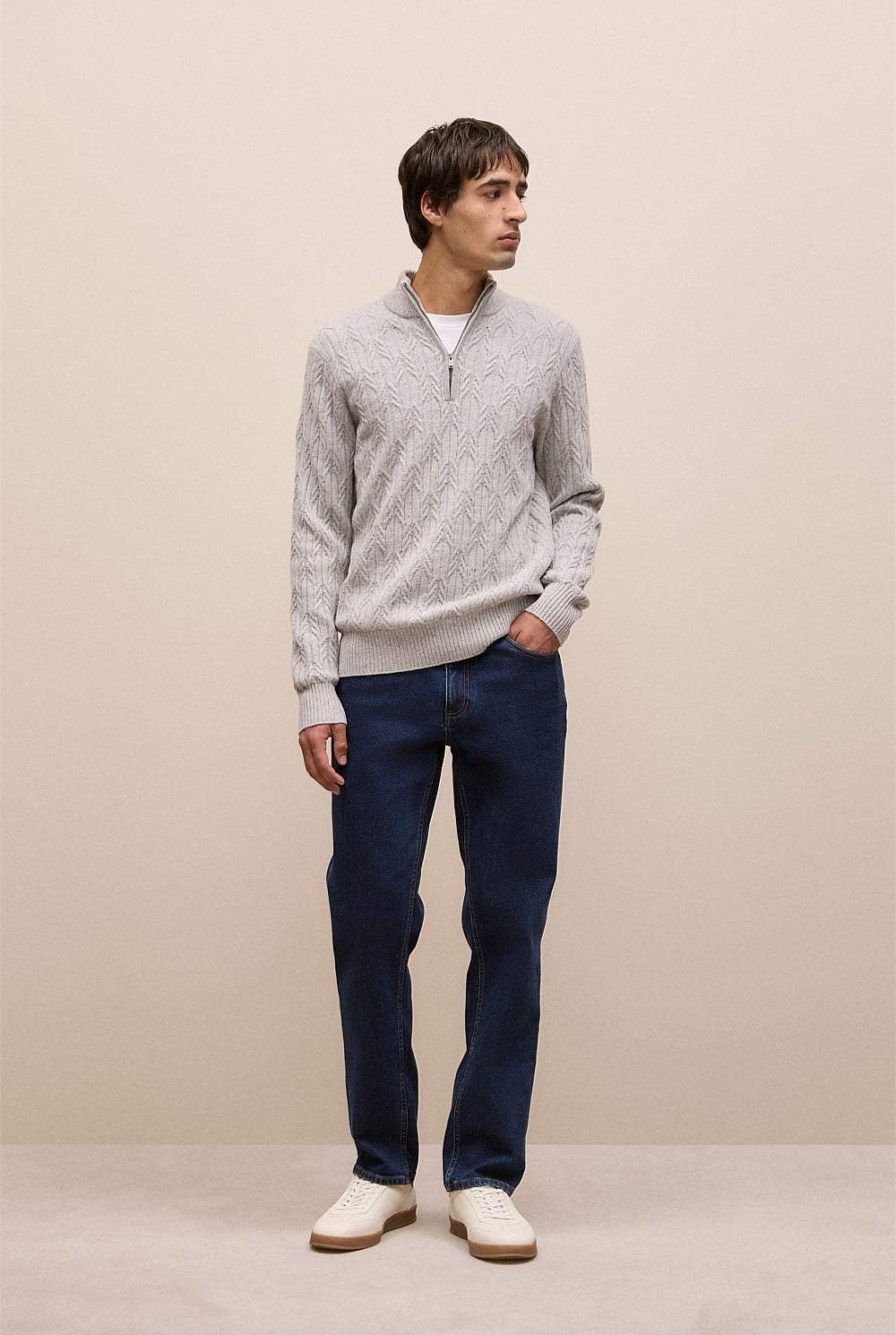 Merino Nep Cable Half Zip