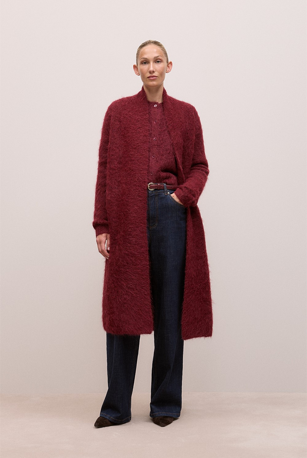 Brushed Alpaca Button Through Cardigan