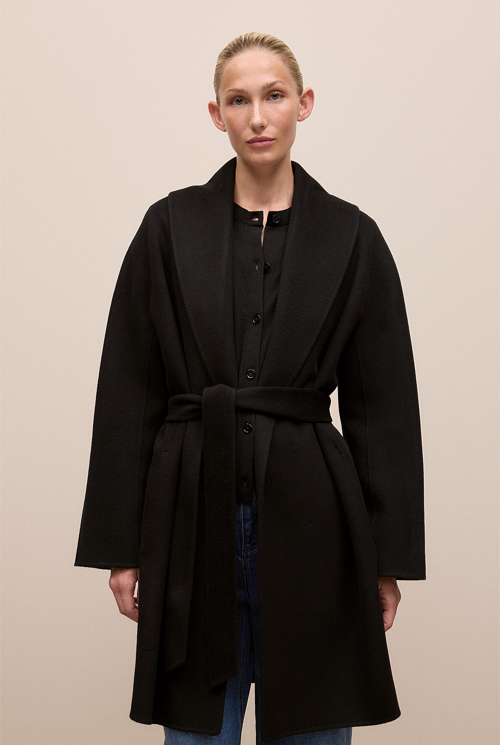 Double Faced Wool Wrap Coat