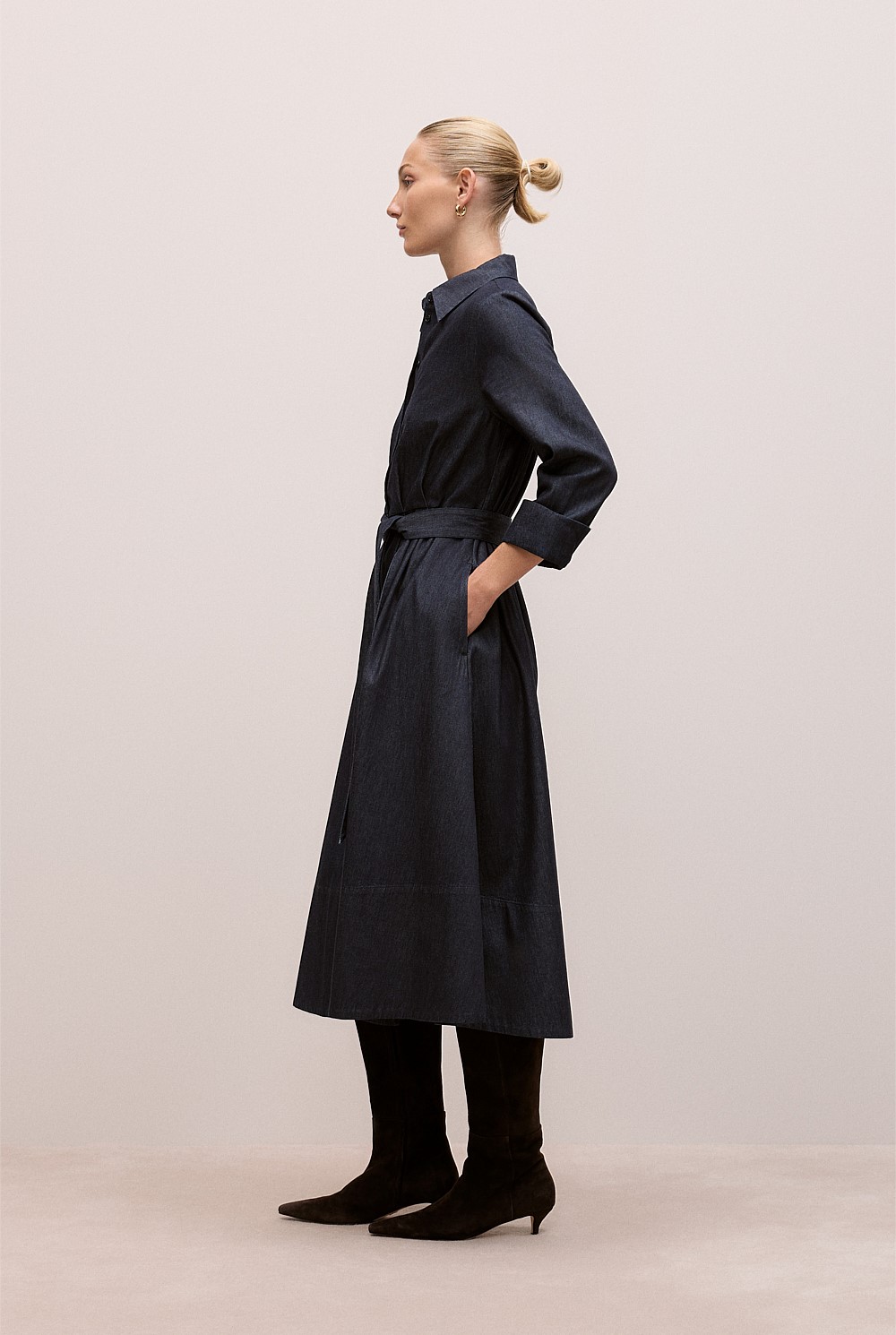 Denim Pleat Detail Shirt Dress