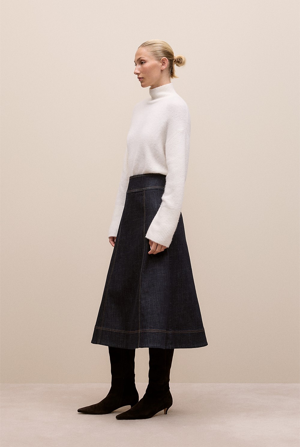Australian Cotton Blend Denim Panelled Skirt