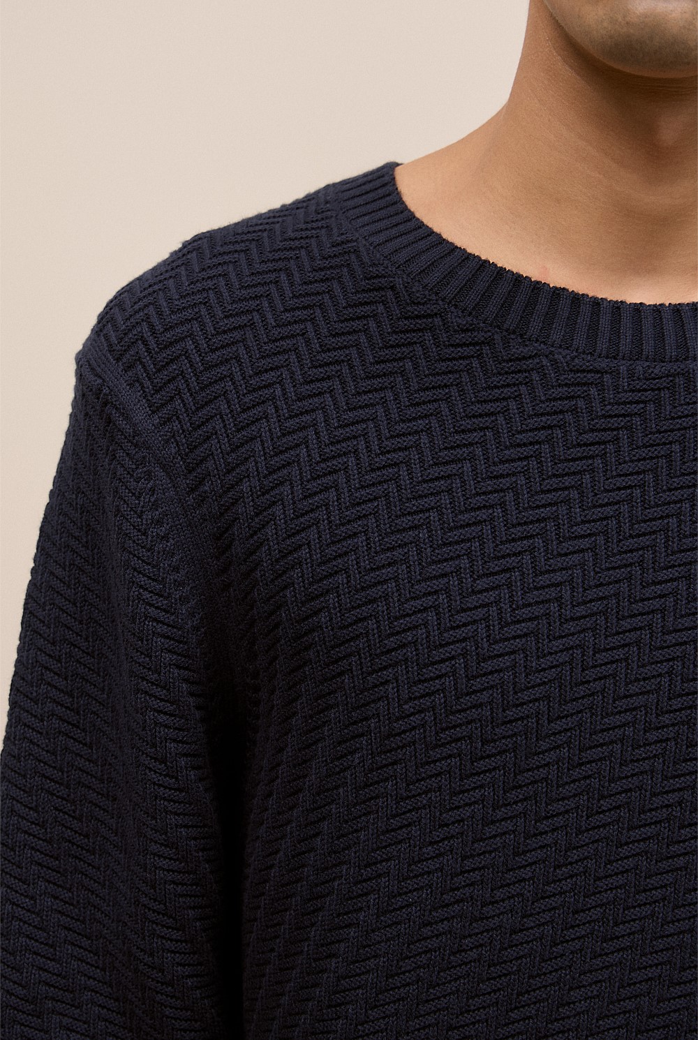 Cotton Blend Textured Crew