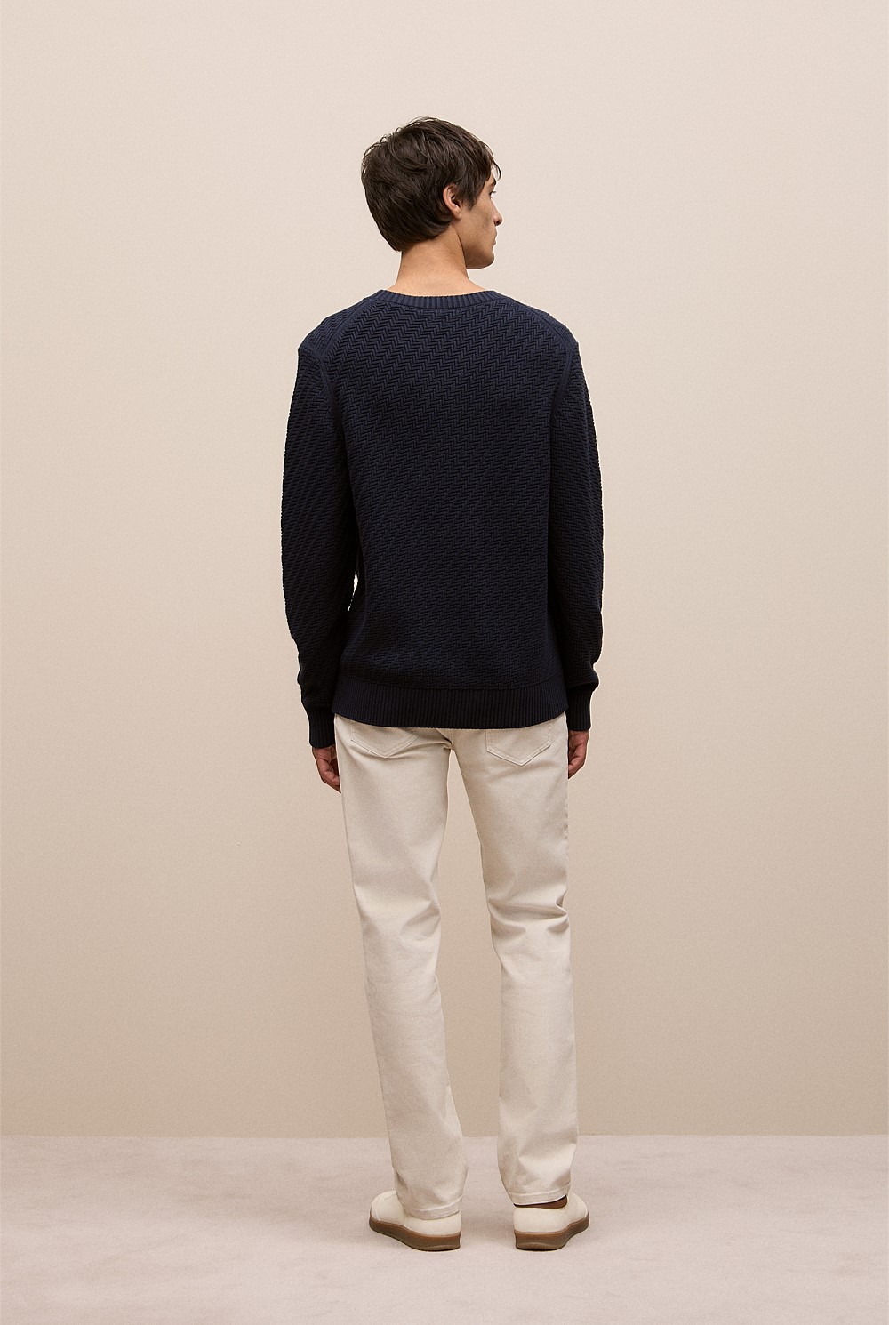 Cotton Blend Textured Crew