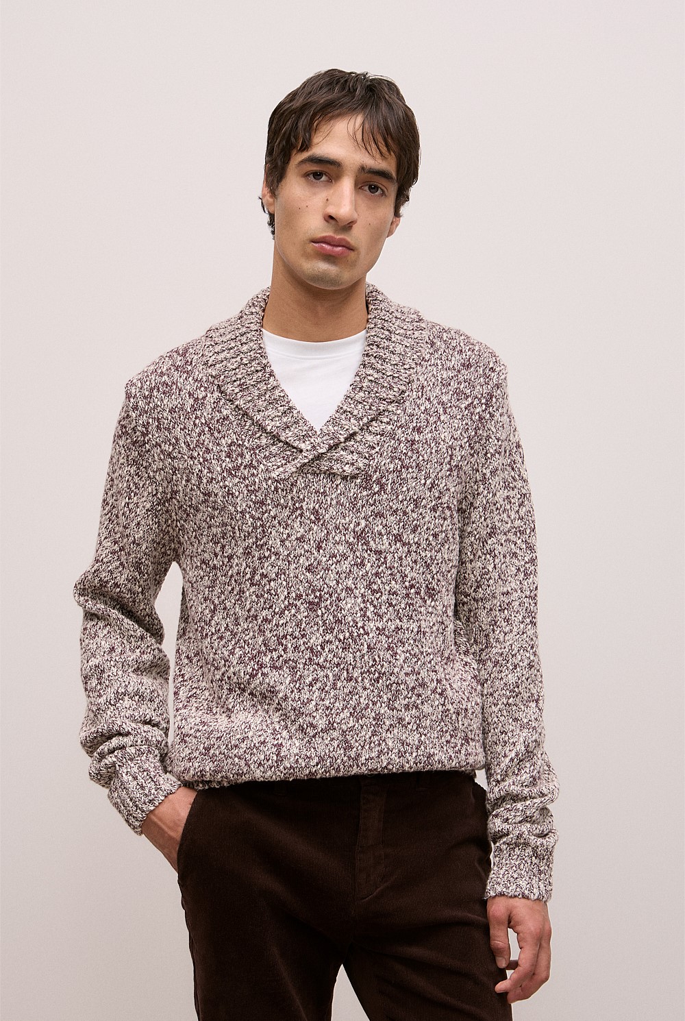 Textured Shawl Collar Knit
