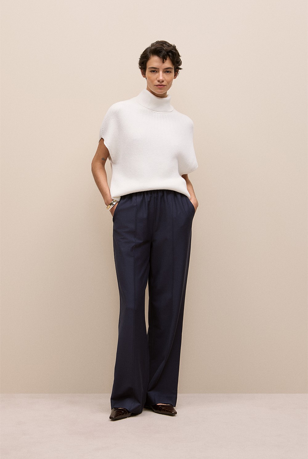 Cotton Cashmere Sleeveless High Neck Knit