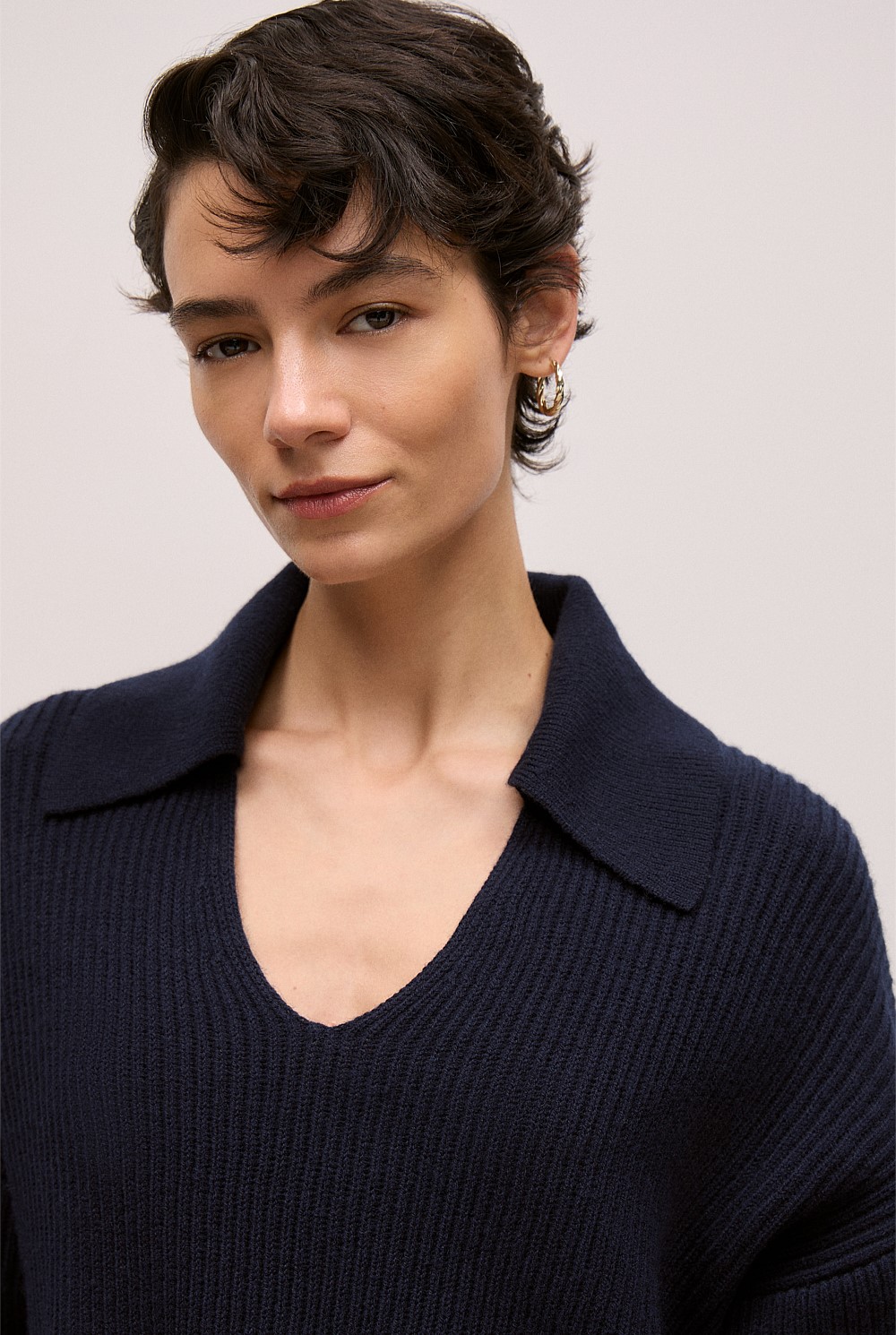 Merino Open Collar Knit