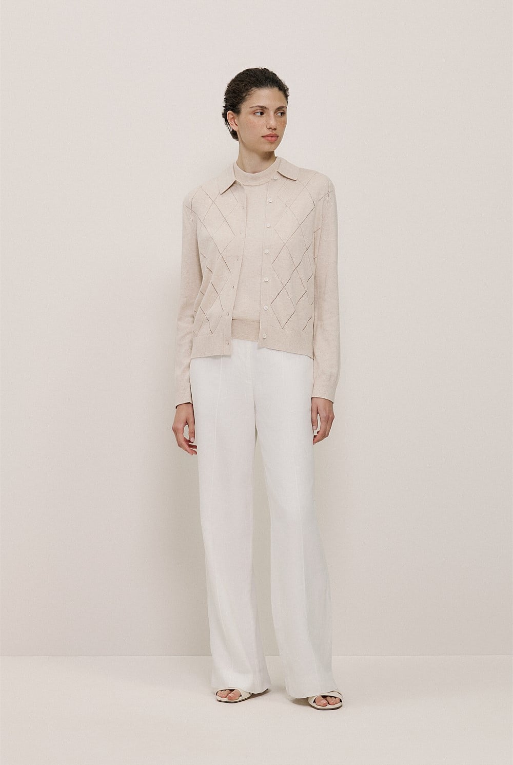 Cotton Cashmere Pointelle Cardigan