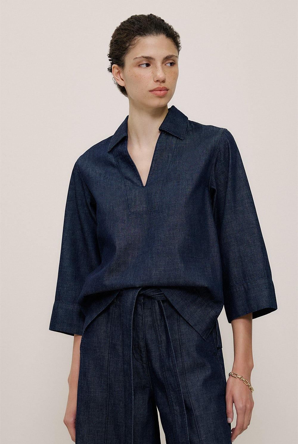 Soft Denim Collared Popover