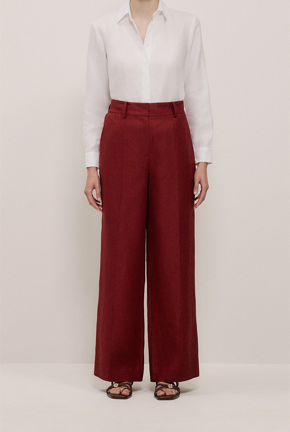 Linen Twill Pintucked Wide Leg Pant